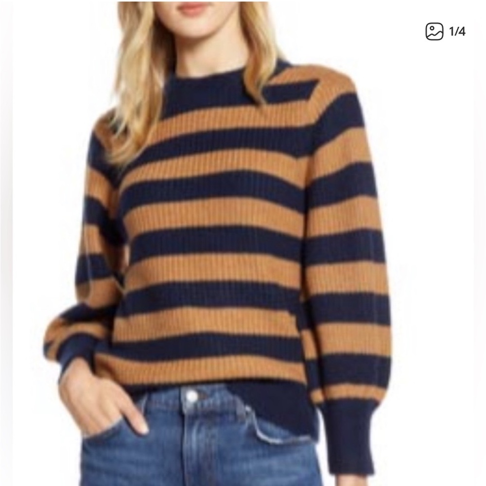 Halogen X Atlantic-Pacific Stripe Cable Knit Striped blue tan brown navy